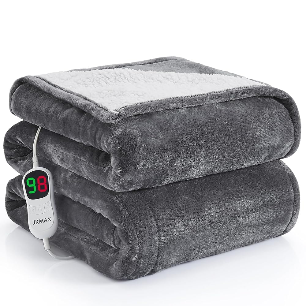 Gray JKMAX heated blanket with controller
